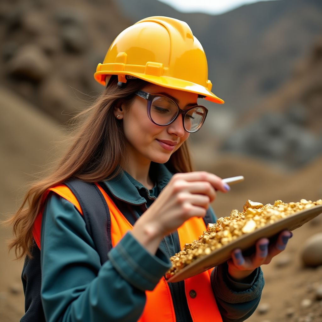 Female gold mining engineer at worksite