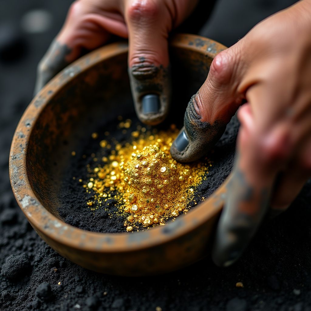 Close-up of gold mining process showing detailed extraction techniques